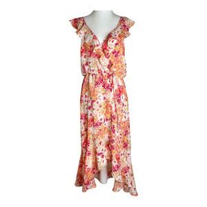Lola Grace Floral Print Pink Orange Yellow White Flowy Ruffles Dress Women Small